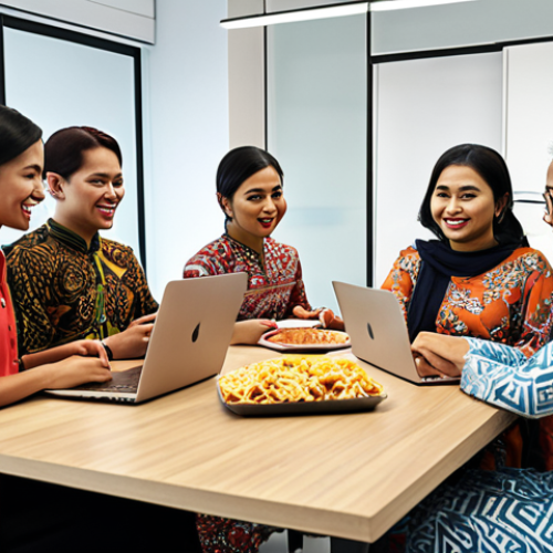 Home 17 **Image Prompt:** A diverse group of Malaysians in a modern office setting, actively participating in a negotiation. Focus on positive body language, a bright and welcoming atmosphere, and the use of technology like laptops and tablets. The scene should subtly incorporate elements of Malaysian culture, such as batik patterns or local snacks on the table.
