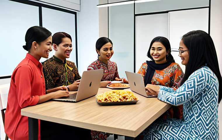 **Image Prompt:** A diverse group of Malaysians in a modern office setting, actively participating in a negotiation. Focus on positive body language, a bright and welcoming atmosphere, and the use of technology like laptops and tablets. The scene should subtly incorporate elements of Malaysian culture, such as batik patterns or local snacks on the table.