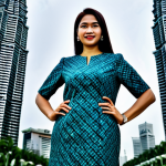 **

A professional businesswoman in a modest batik dress, standing confidently in front of the Petronas Twin Towers in Kuala Lumpur. Fully clothed, appropriate attire, safe for work, perfect anatomy, natural proportions, professional photography, high quality.

**