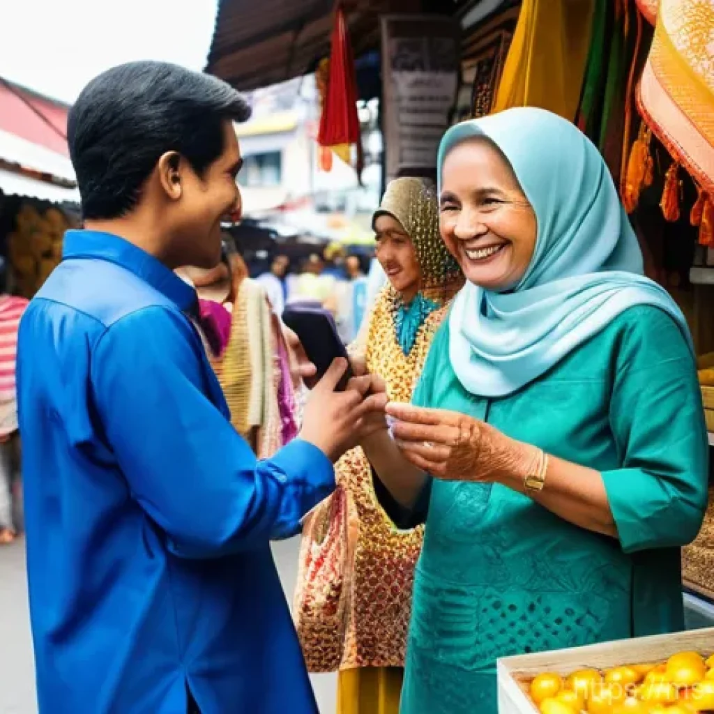 고객 맞춤형 제안으로 전환율 높이기 - **Prompt:** A bustling, vibrant local market scene bathed in warm, natural sunlight. A friendly fema...